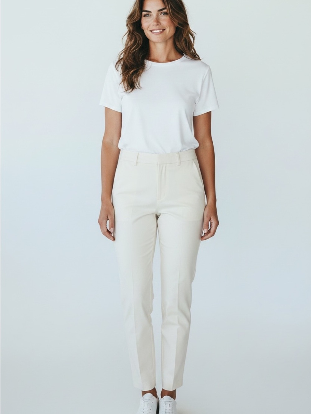Ann Taylor Cream Straight-Leg Trousers
